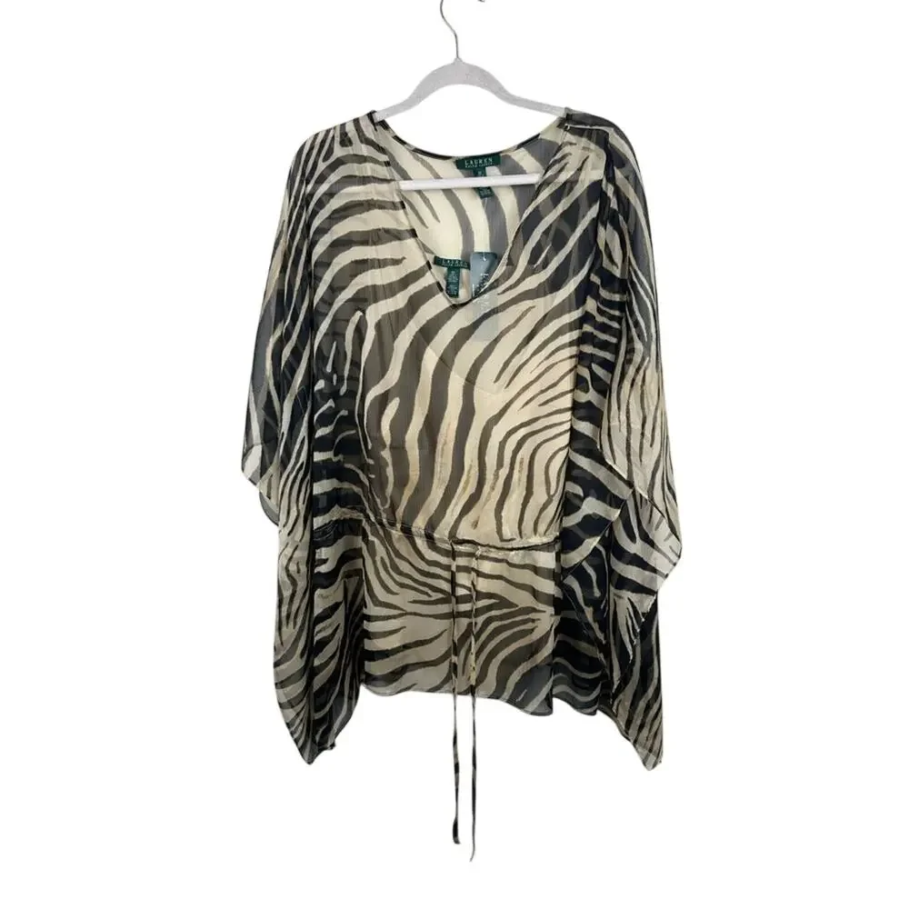 NWT Lauren Ralph Lauren Zebra V-neck Tie In Front Tunic Size 2X With Cami Beachy